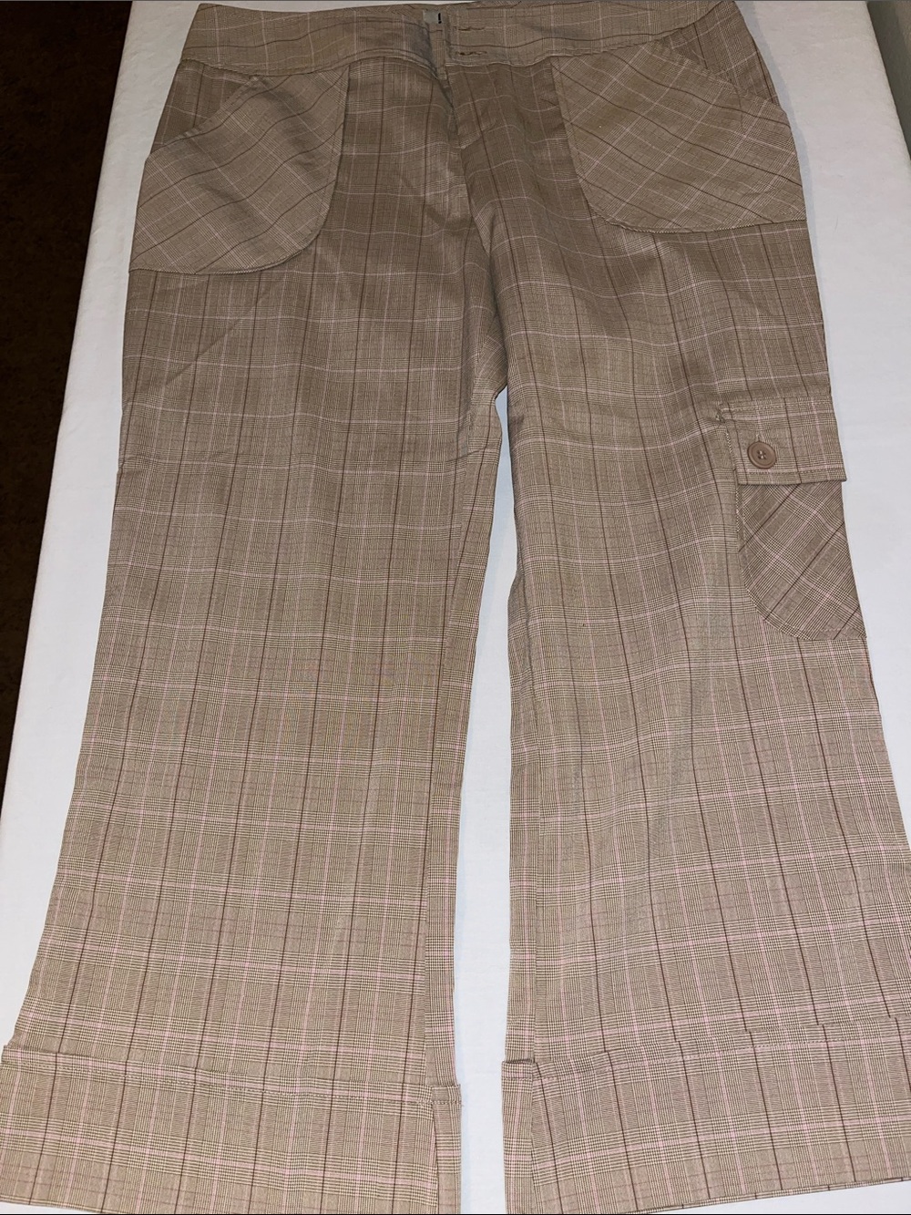 anchor blue Beige Plaid Trousers with Subtle Pink Windowpane